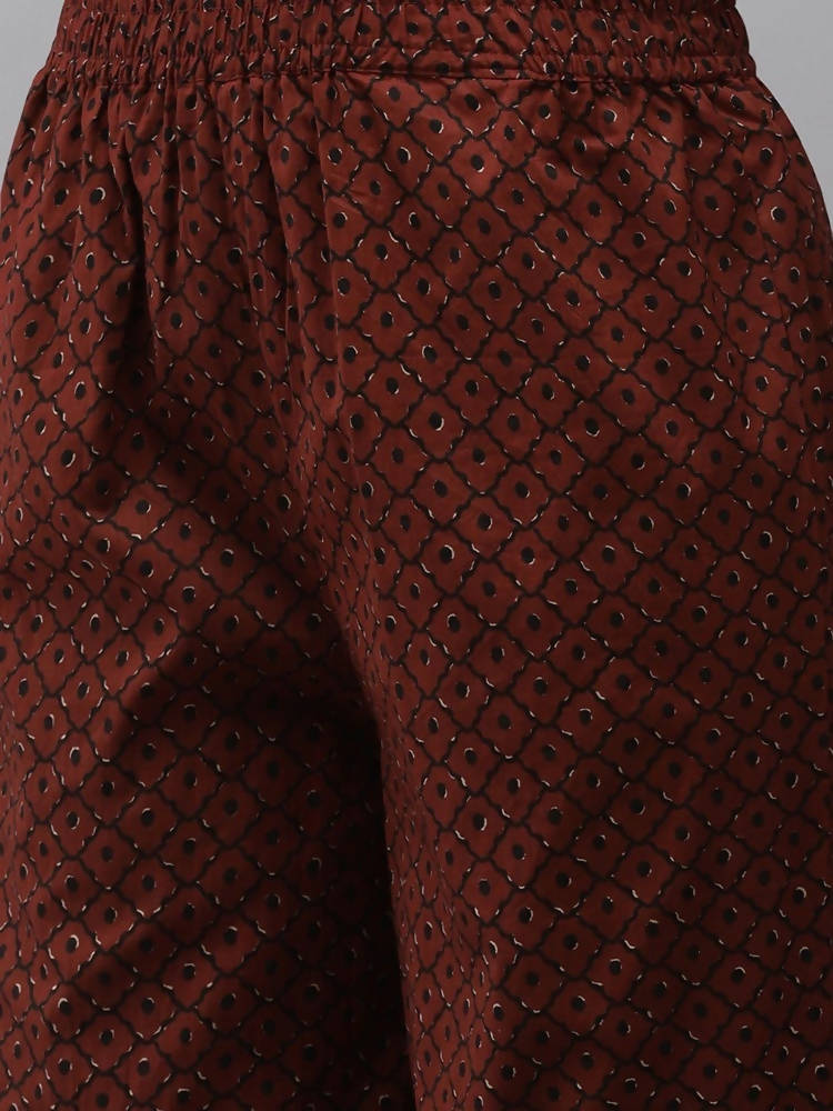 Yufta Women Black & Rust Brown Ethnic Motifs Printed Kantha Work Pure Cotton Kurta Set | Grab2Buy