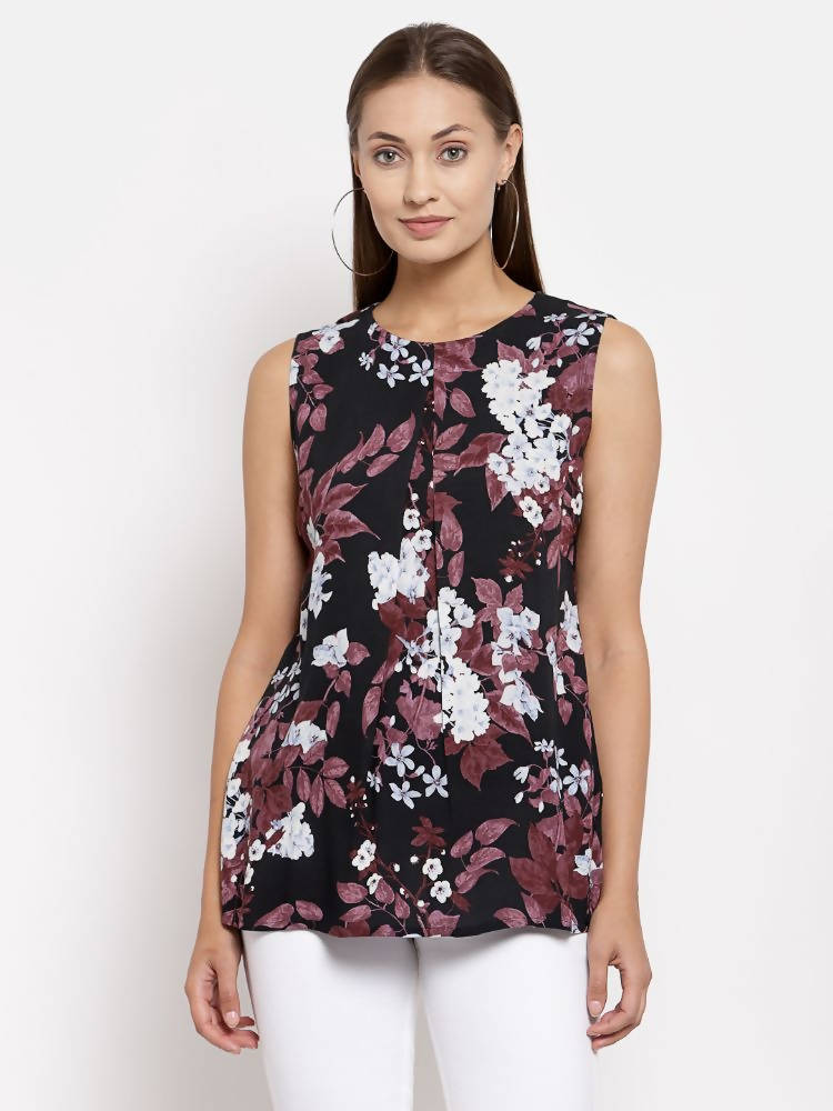 Myshka Women's Multi Crep Printed Sleeveless Round Neck Casual Top | Grab2Buy