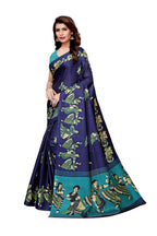 Vamika Navy Blue & Sky Blue Kalamkari With Jhalar Khadi Silk Saree | Grab2Buy