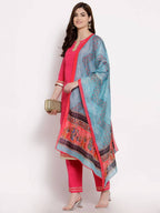 Myshka Women's Pink Cotton 3/4 Sleeve Round Neck Solid Casual Kurta Pant Dupatta Set | Grab2Buy