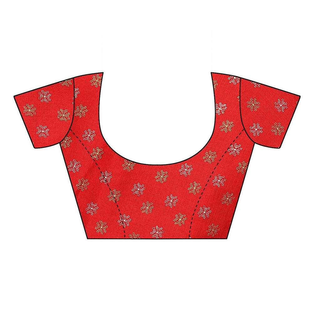 Vamika Printed Jute Silk Red Saree (Leo Red) | Grab2Buy