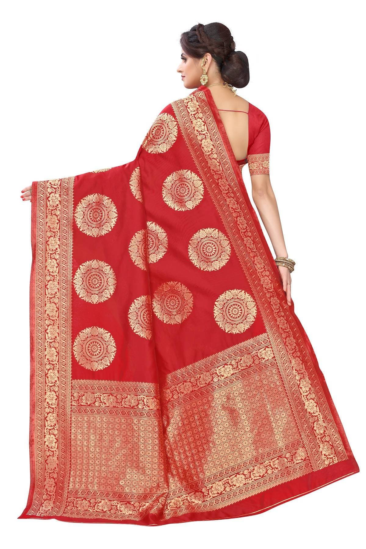Vamika Latest Banarasi Jacquard Weaving Red Saree | Grab2Buy