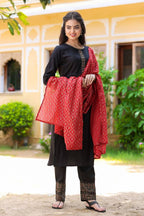 Yufta Women Black & Maroon Thread Work Pure Cotton Kurta with Palazzos & With Dupatta | Grab2Buy