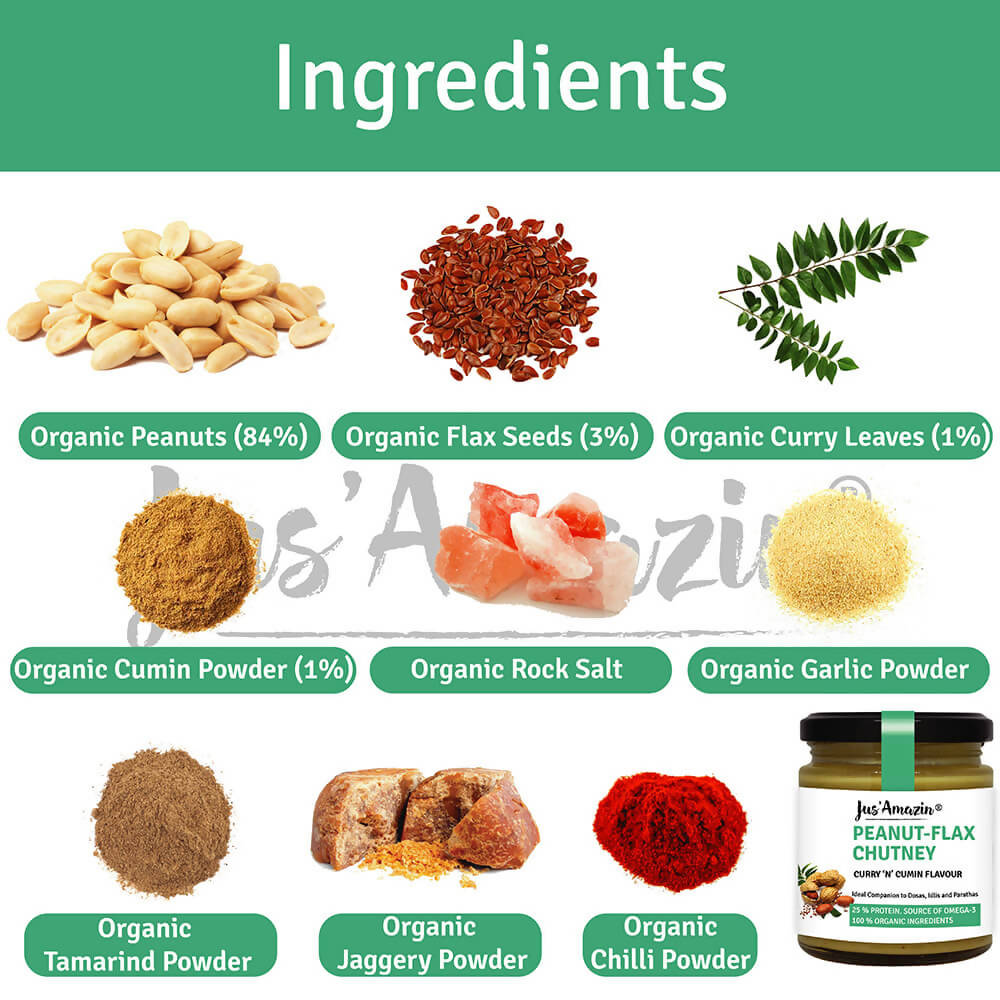 Jus Amazin Peanut Flax chutney Curry 'N' Cumin Flavour | Grab2Buy