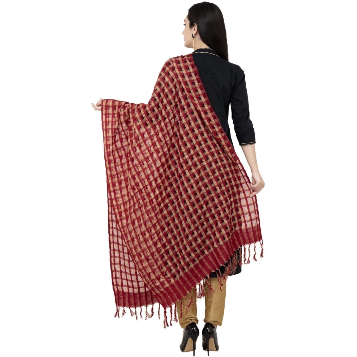 A R Silk Golder Box Regular Dupatta Color Mehroon Dupatta or Chunni | Grab2Buy