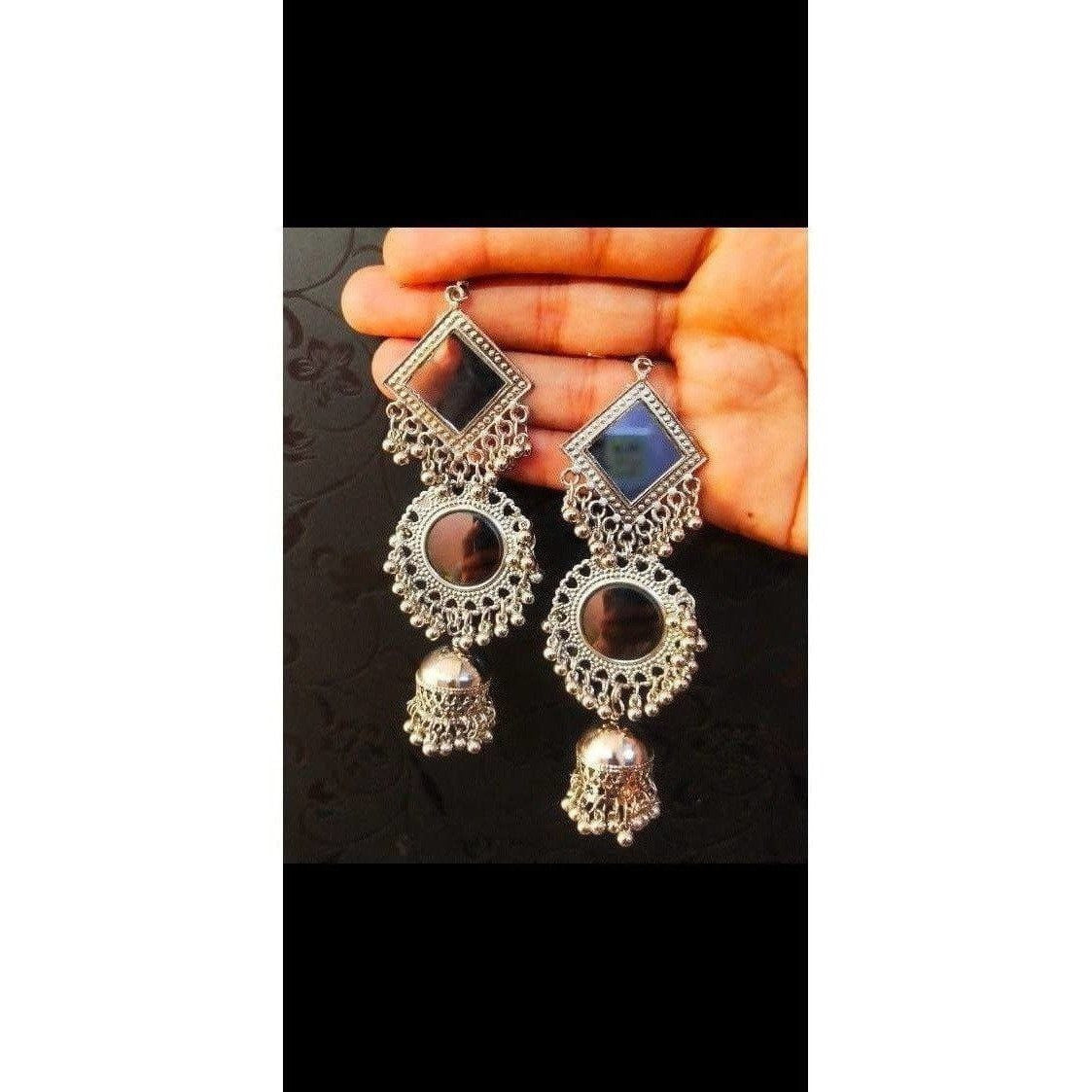 MS Fashion India Muskan Fancy Oxidized Mirror Jhumki Earrings | Grab2Buy