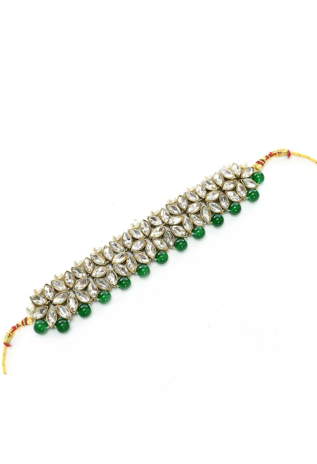 Mominos Fashion Johar Kamal Gold-Polished Rani Haar with Green and Off white Pearls Jewellery Set | Grab2Buy