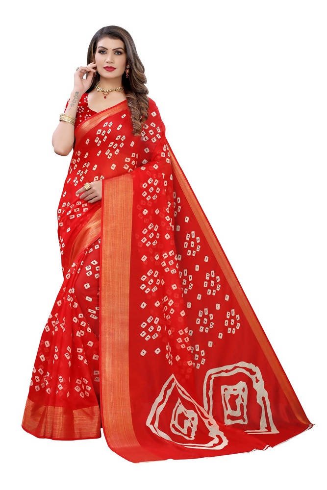 Vamika Red Linen Zari Border Saree | Grab2Buy