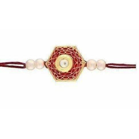 Gold-Polished Pearl and Stone Rakhi | Grab2Buy