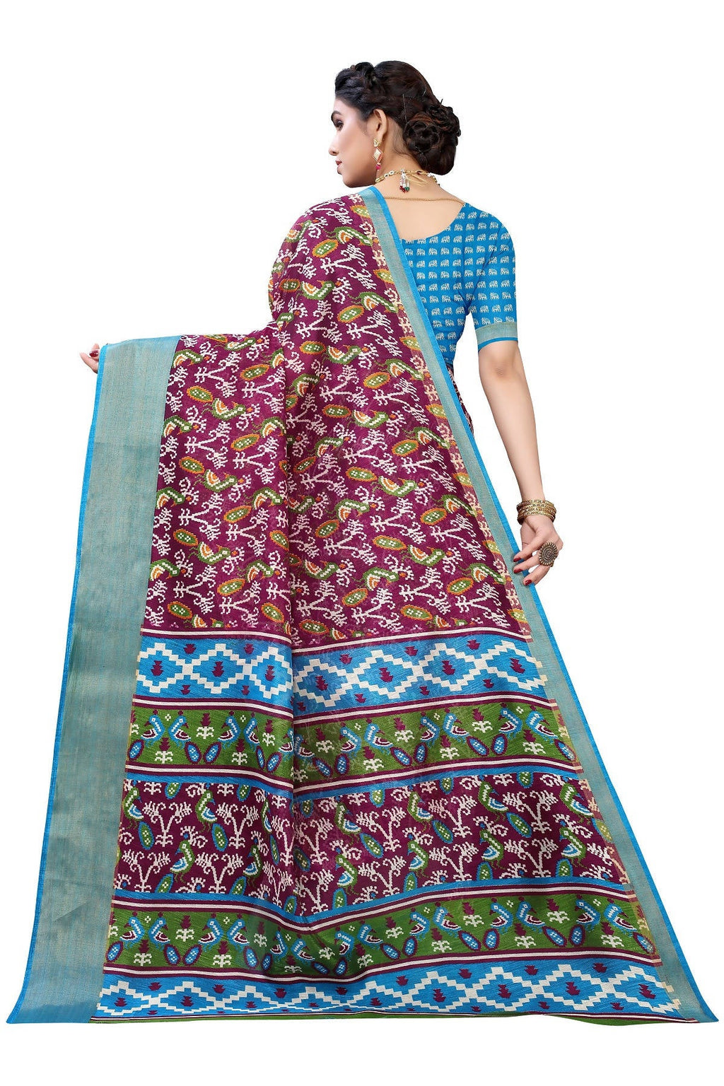 Vamika Purple and Blue Linen Jari Border Saree Online At Low Price | Grab2Buy