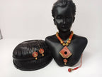 Terracotta Diamond Pendant Mini Necklace Set With Hangings | Grab2Buy