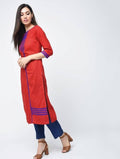 Aniyah Cotton Red Color Straight Kurta With Patchwork (AN-108K) | Grab2Buy