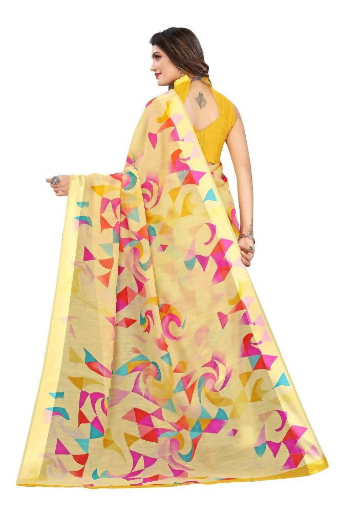 Vamika Yellow Linen Satin Border Saree | Grab2Buy