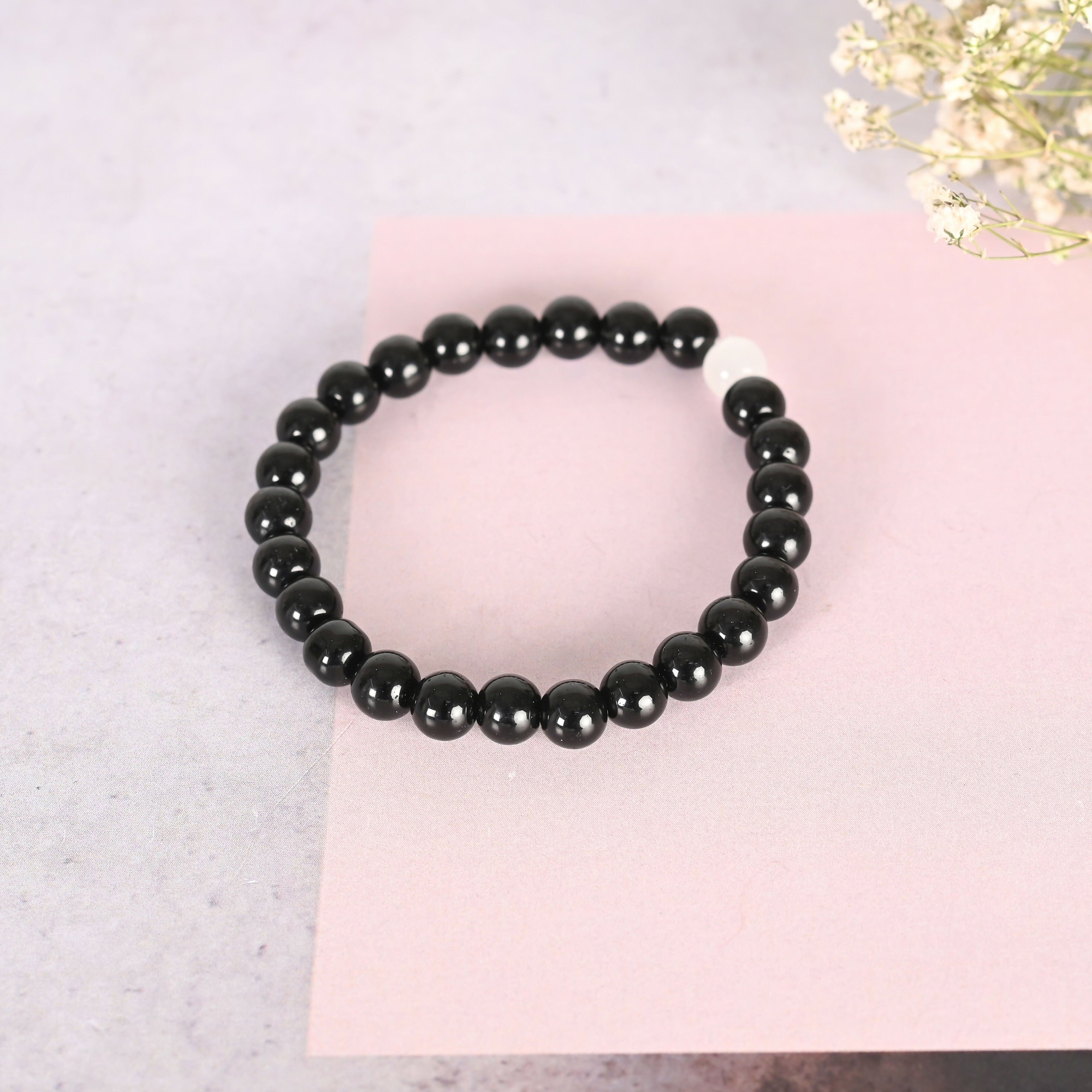 NVR Men & Women Transparent & White & Black Marbel Crystal Elasticated Bracelet | Grab2Buy