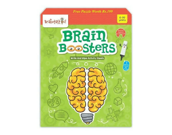Braintastic Brain Booster Game/Toy (6-99 Years)-Write & Wipe Reusable Activity Sheets with Marker & Jigsaw Puzzle Learning Tools for Kids 6+ Years | Grab2Buy