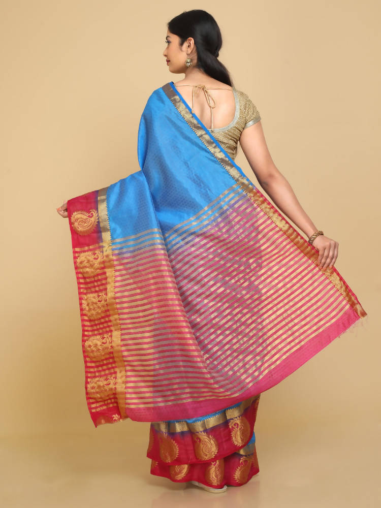 Kalamandir Woven Design Dark Blue Pashmina Saree | Grab2Buy