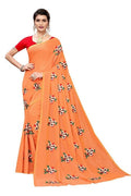 Vamika Chanderi Cotton Embroidery Orange Saree (Mogra Orange) | Grab2Buy