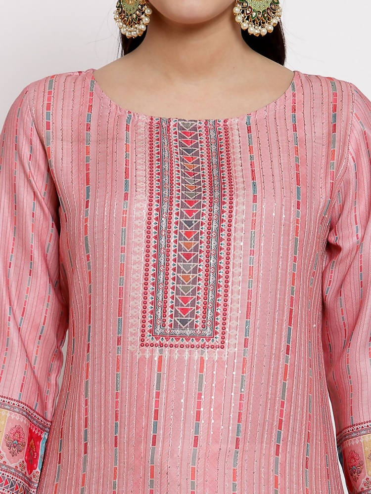 Myshka Women's Traditional Multi Cotton Printed 3/4 Sleeve Round Neck Casual Kurta | Grab2Buy