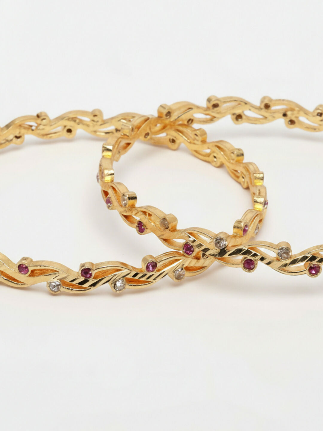NVR Women Set of 2 Gold Plated CZ Stone Bangle | Grab2Buy