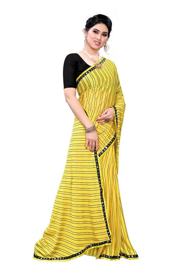Vamika Yellow Malai Silk Printed Saree (Zigzag Yellow) | Grab2Buy
