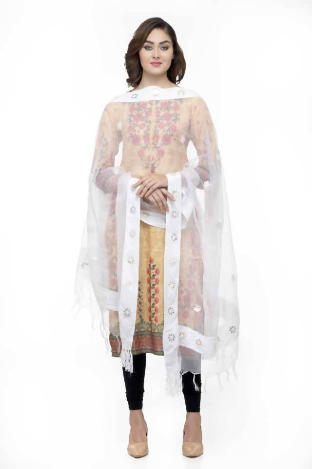 Mominos Fashion White Orgenza Gota Flower Dupatta | Grab2Buy
