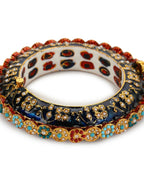 Gold-Polished Blue White Kundan Studded Pearls Beaded Bangle - Ruby Raang | Grab2Buy