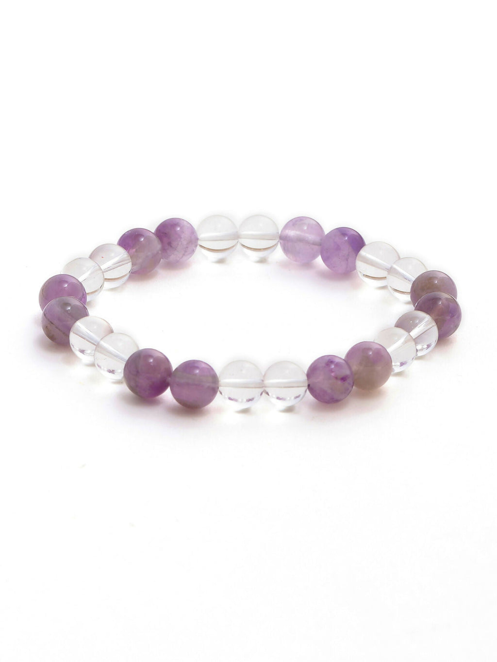 Clear Quartz and Amethyst White and Grey Beads Elastic Bracelet - Ruby Raang | Grab2Buy