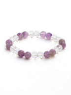Clear Quartz and Amethyst White and Grey Beads Elastic Bracelet - Ruby Raang | Grab2Buy
