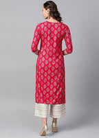 Vamika Pink Printed Rayon Party And Casual Wear Kurta Set | Grab2Buy