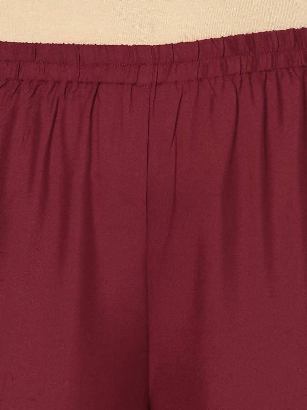 Aniyah Rayon Maroon Color Block Print Flared Slip-On Palazzo (AN-183K) | Grab2Buy