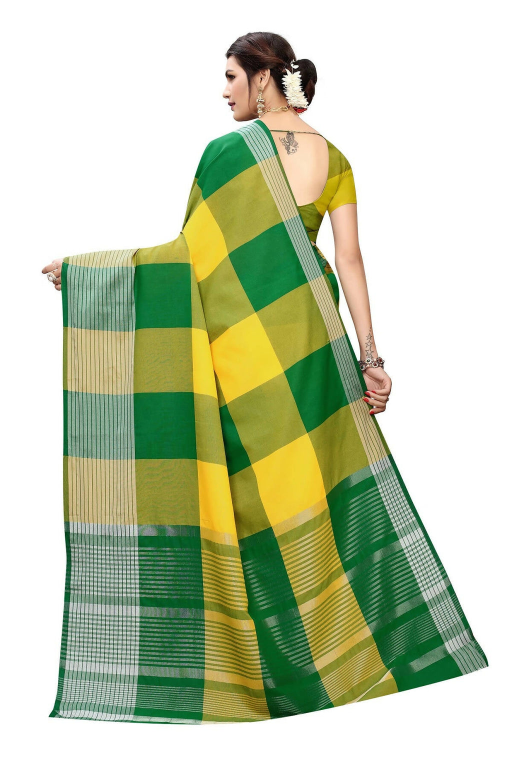 Vamika Yellow Cotton Silk Weaving Saree (Gamma Checks Yellow) | Grab2Buy