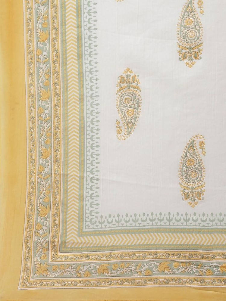 Yufta Women Yellow Floral Print Angrakha Pure Cotton Kurta and Trouser With Dupatta | Grab2Buy