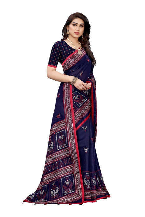 Vamika Embroidery Navy Jute Silk Saree (Jhulka Navy) | Grab2Buy