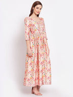 Myshka Women's Multi Printed Cotton Blend 3/4 Sleeve Squre Casual Dress | Grab2Buy