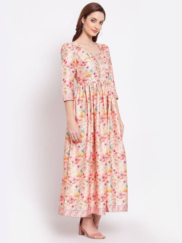 Myshka Women's Multi Printed Cotton Blend 3/4 Sleeve Squre Casual Dress | Grab2Buy