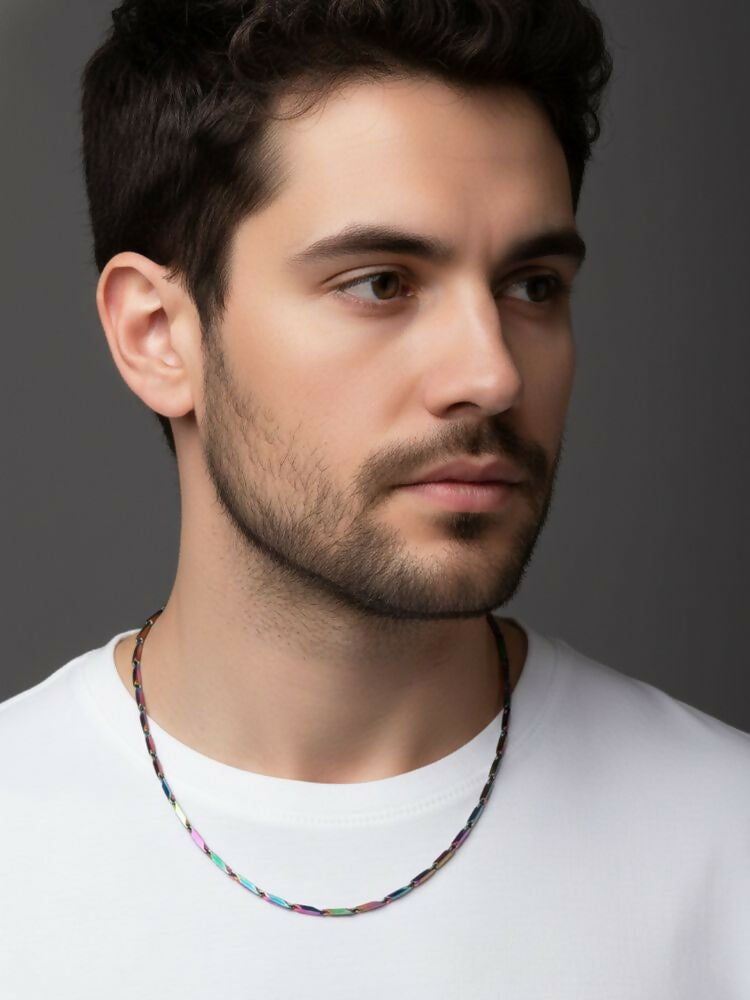 NVR Men's Handcrafted Multicolour Rhodium Plated Chain | Grab2Buy