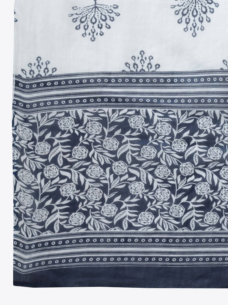 Yufta Women Blue & White Printed Pure Cotton Kurta with Trouser & Dupatta | Grab2Buy