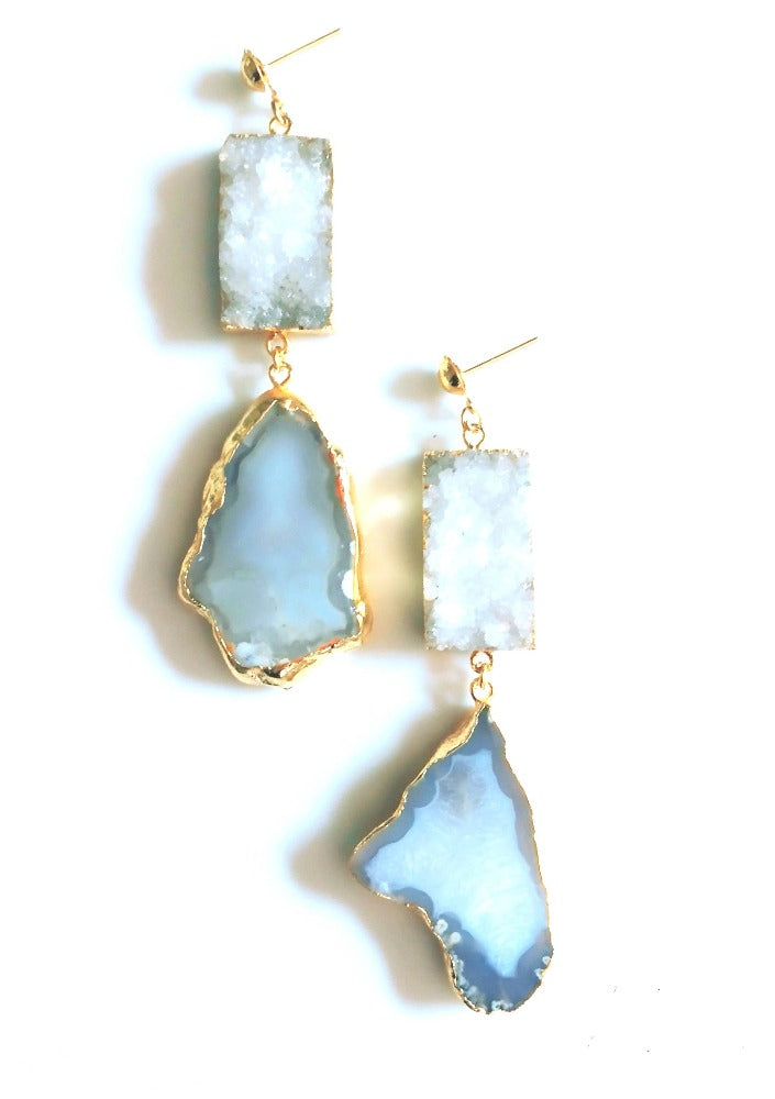 Bling Accessories Ivory Agate Natural Stone Statement Earrings | Grab2Buy