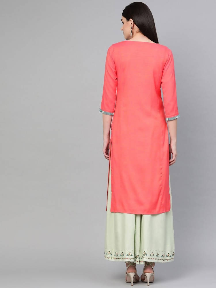 Yufta Women Pink Quirky Embroidered Straight Kurta | Grab2Buy
