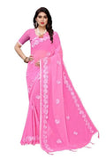 Vamika Pink Georgette Embroidery Saree (GULABO PINK) | Grab2Buy