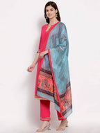 Myshka Women's Pink Cotton 3/4 Sleeve Round Neck Solid Casual Kurta Pant Dupatta Set | Grab2Buy