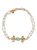 Gold-Polished Green White Kundan Beads Anklet Set Of 2 - Ruby Raang | Grab2Buy