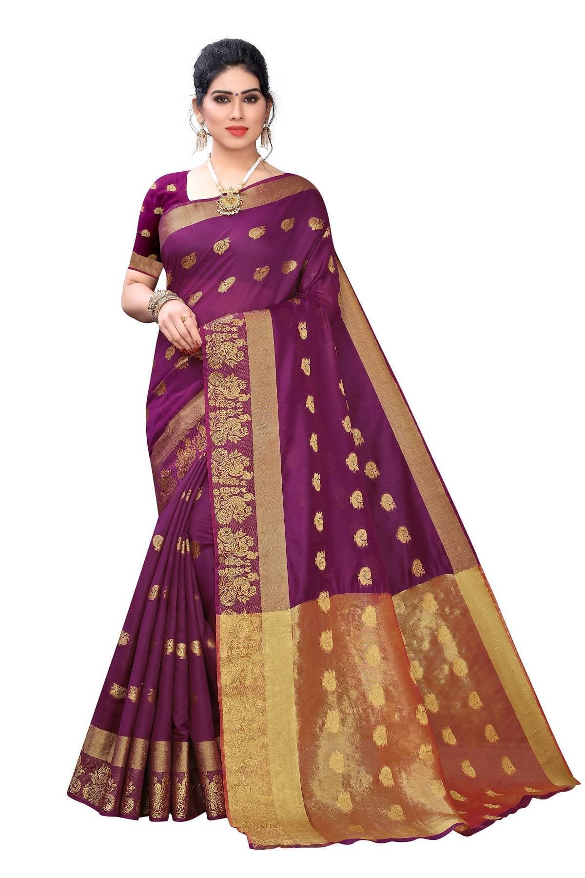Vamika Banarasi Jacquard Weaving Wine Red Saree | Grab2Buy
