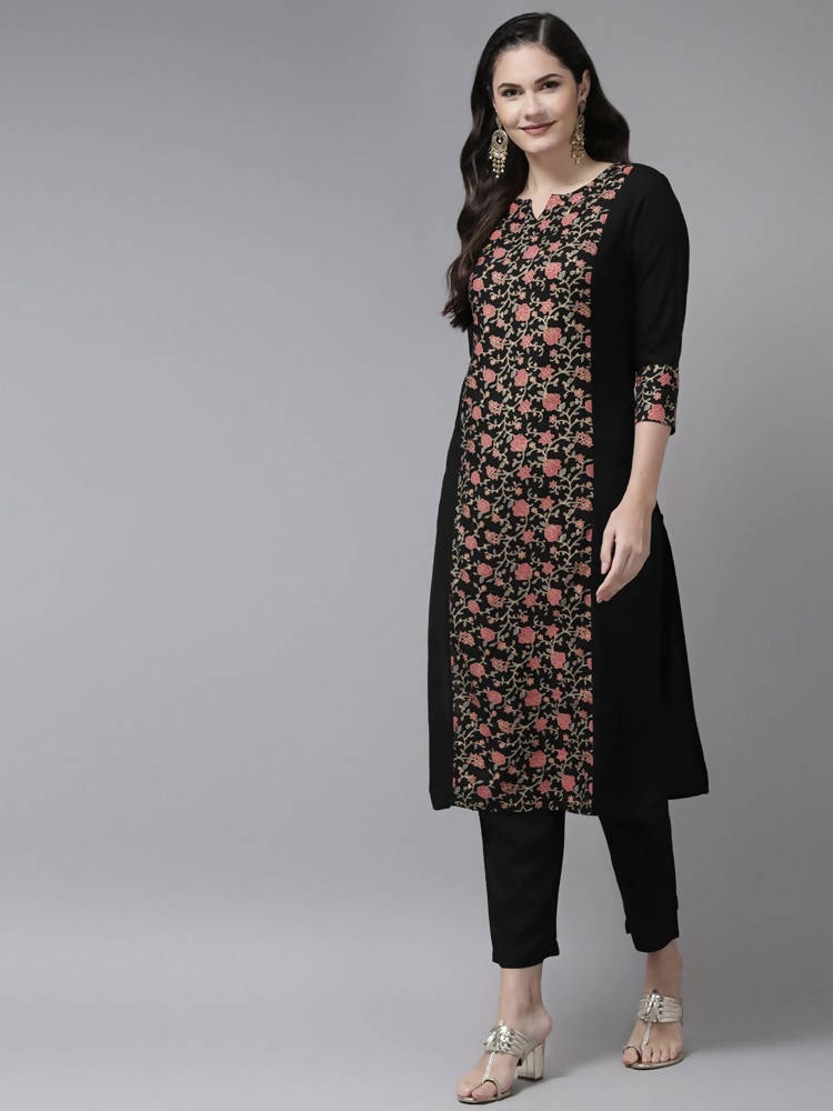 Yufta Women Black Ethnic Motifs Printed Paneled Kurta with Trouser | Grab2Buy