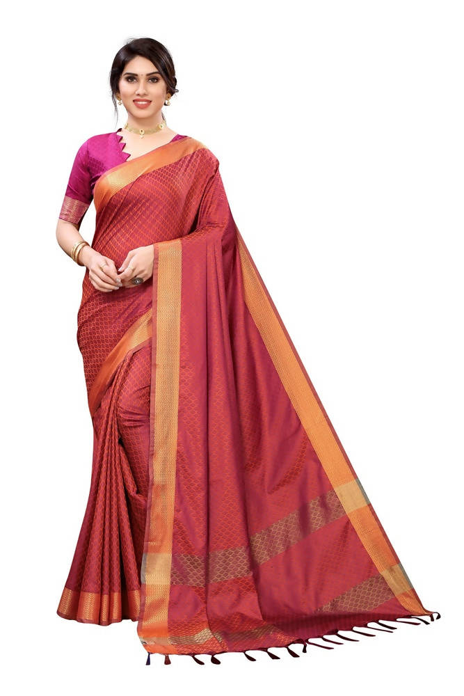 Vamika Banarasi Jacquard Weaving Orange Saree | Grab2Buy