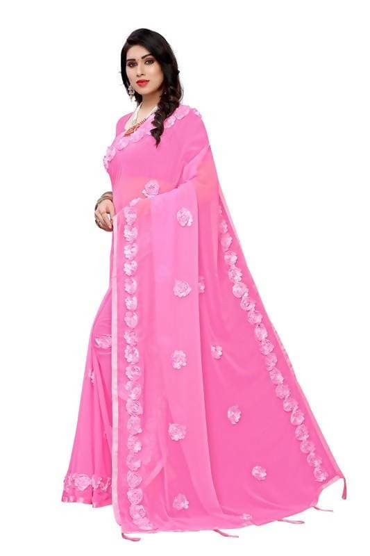 Vamika Pink Georgette Embroidery Saree (GULABO PINK) | Grab2Buy