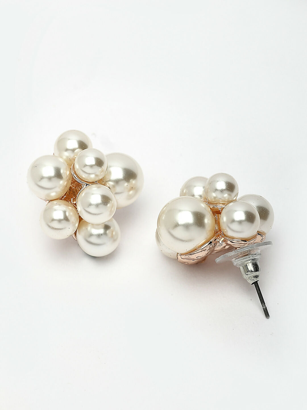 NVR Women's Gold Pearl Gold-Polished Circular Studs Earring | Grab2Buy