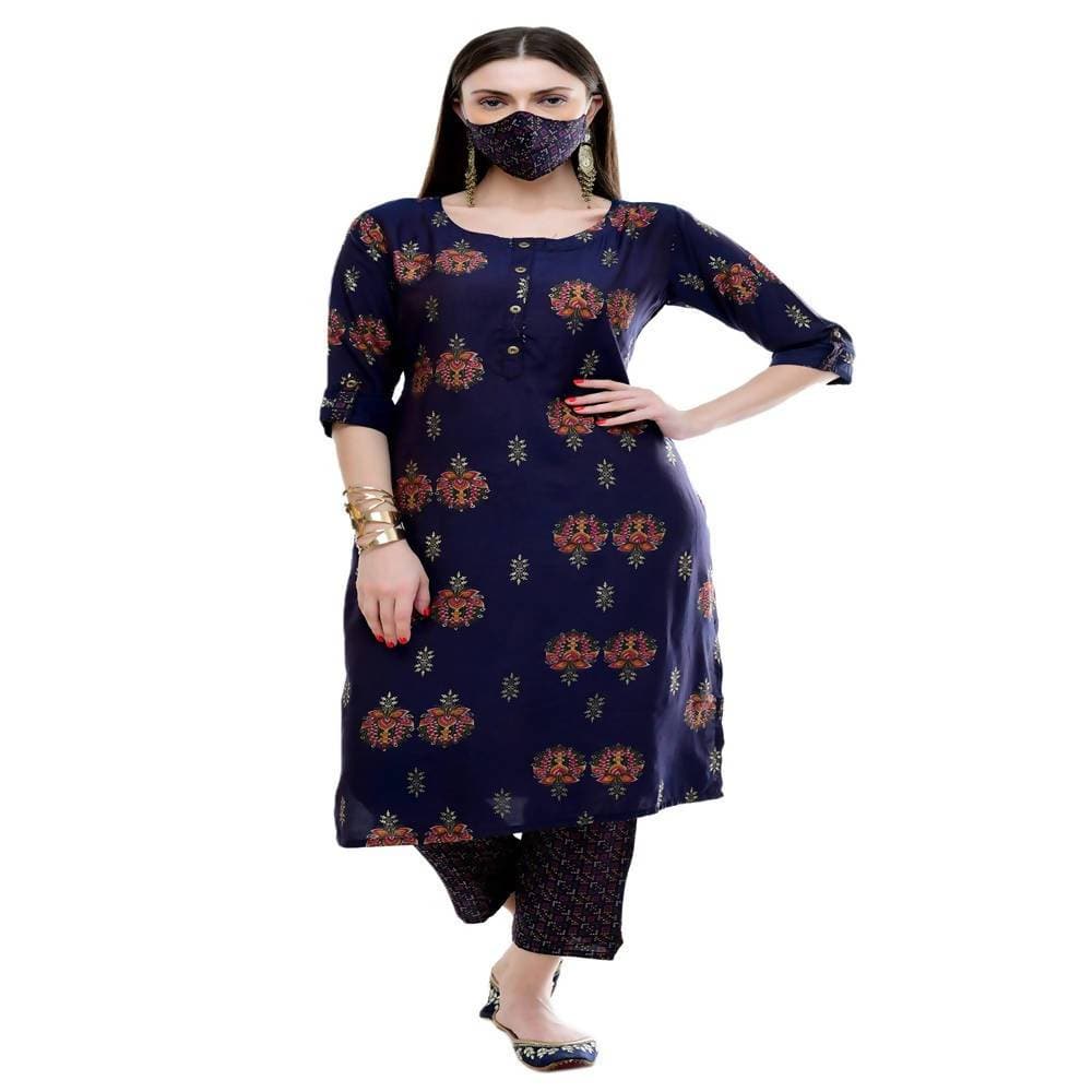 Lagi Women's Blue Printed Straight Kurta & Pant (MC38B) | Grab2Buy