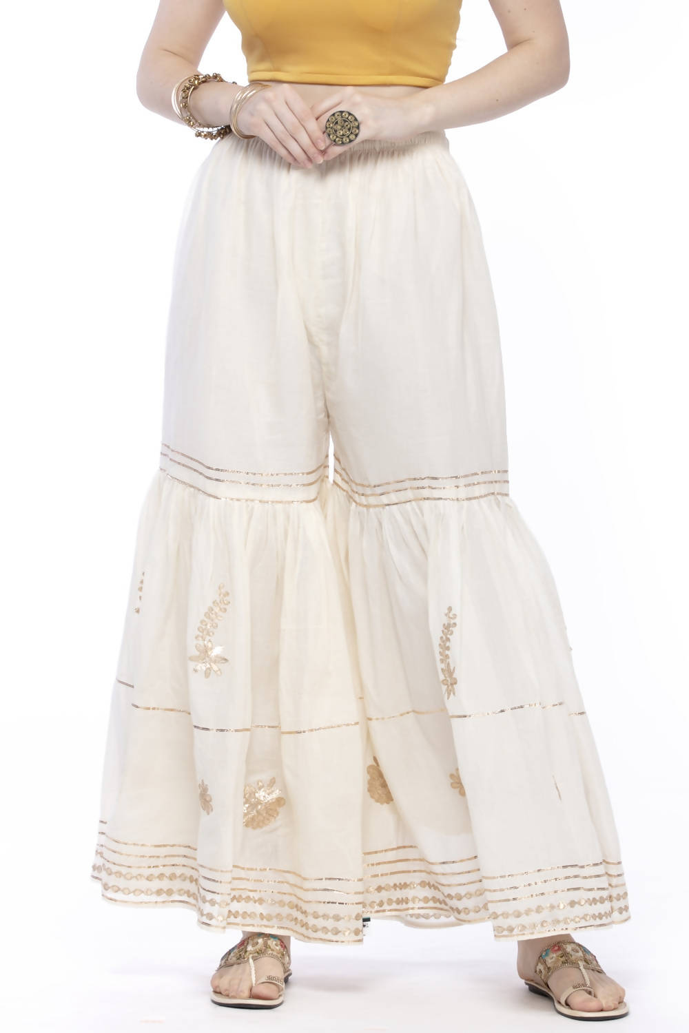 Mominos Fashion Cotton Off White Beautiful Gotta Work Sharara | Grab2Buy