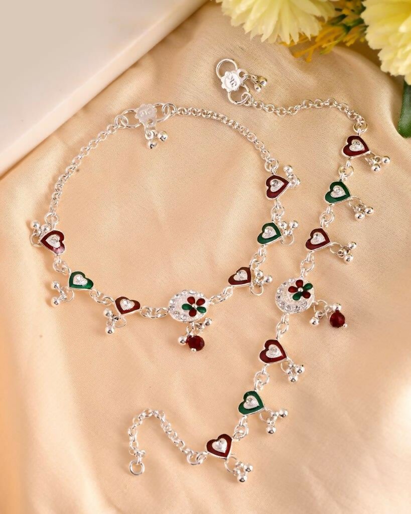 VOJ Set of 2 Stone Studded Heart Shaped Traditional Anklet | Grab2Buy